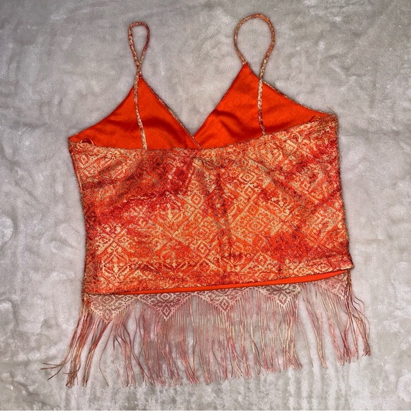 Vintage Y2K Evolution Orange Lace Fringe Tank Top Size Large - Picture 8 of 12